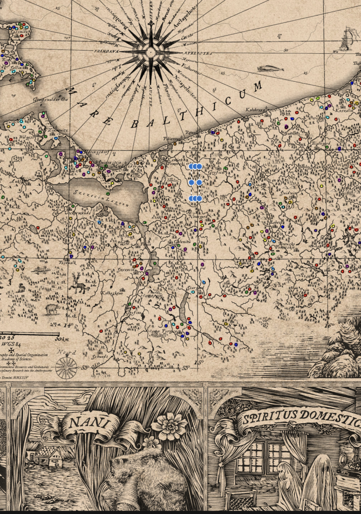 Mapa występowania potworów na terenie Księstwa Zachodniopomorskiego : prawdziwe złoto, przygotowana przez polskich badaczy wspaniała mapa występowania mitologicznych stworzeń na terenie pomorza. Nie daleko mnie żył smok!