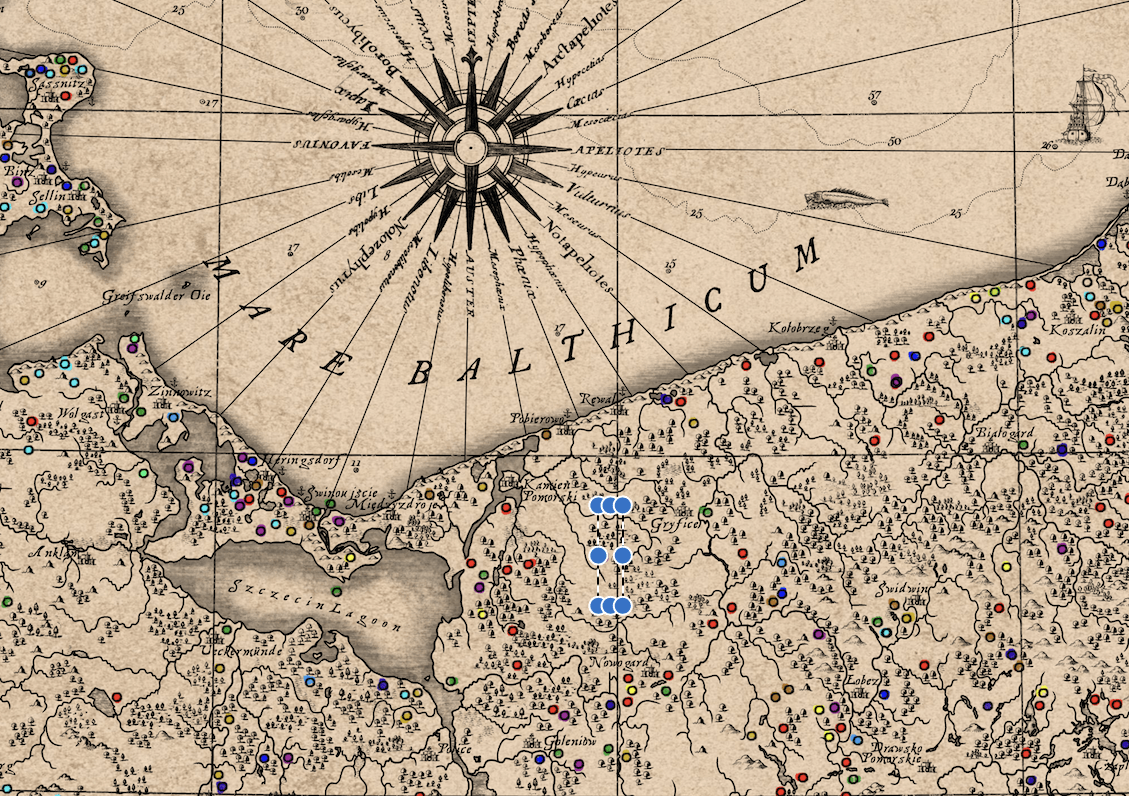 Mapa występowania potworów na terenie Księstwa Zachodniopomorskiego : prawdziwe złoto, przygotowana przez polskich badaczy wspaniała mapa występowania mitologicznych stworzeń na terenie pomorza. Nie daleko mnie żył smok!