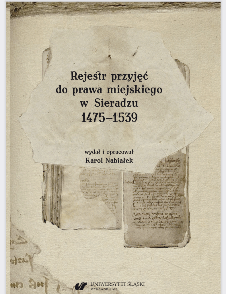 Rejestr przyjęć do prawa miejskiego w Sieradzu 1475–1539 : Przedmiotem książki jest wydanie wpisów przyjęć do prawa miejskiego w Sieradzu w latach 1475–1539. Zasadniczą część książki stanowi edycja krytyczna tekstu źródła – wydanie drukiem odczytanego z rękopisu łacińskiego tekstu, odpowiednio opracowanego.