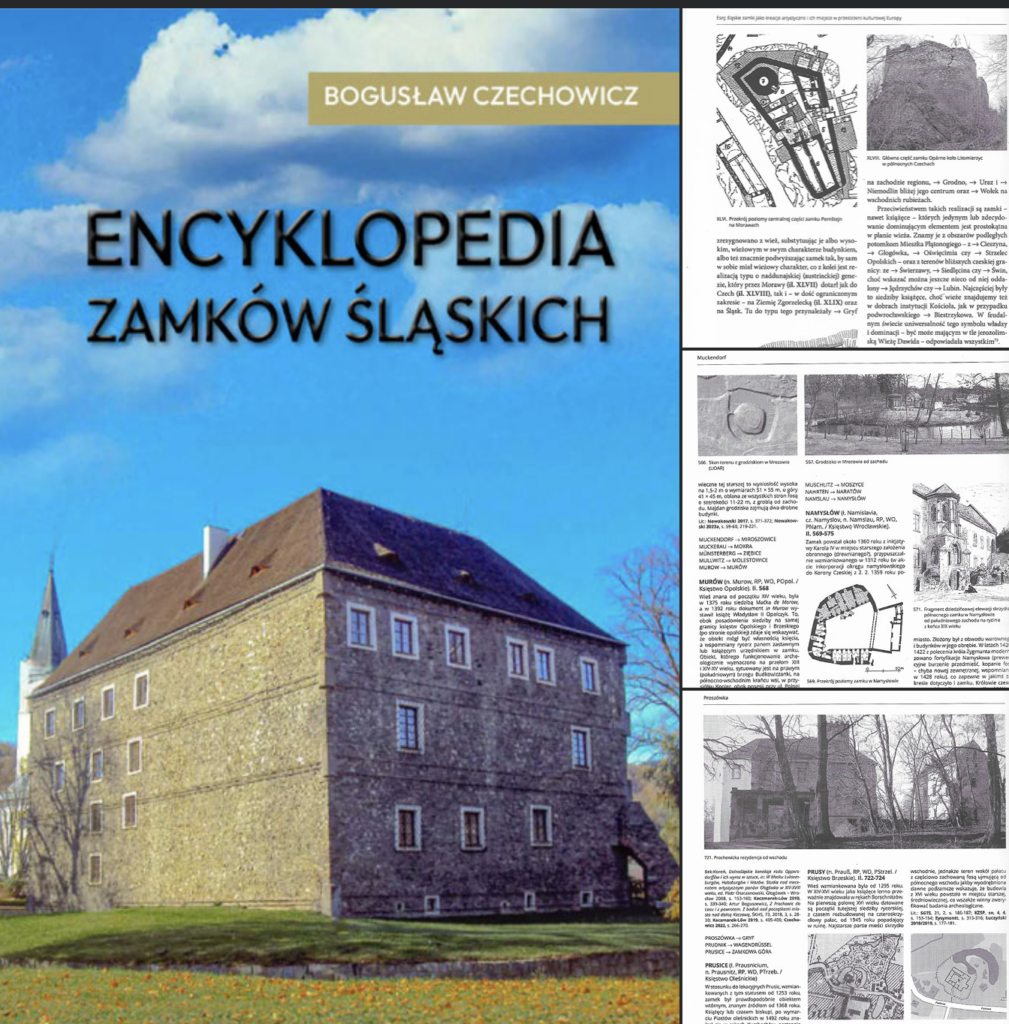 Encyklopedia Zamków Śląskich : Książka stanowi aktualne (do roku 2024, kiedy poddana została recenzji naukowej) kompendium wiedzy o śląskich zamkach i tym, co po nich zostało. Od wszystkich innych wydawnictw tego typu różni się uwzględnieniem całego historycznego Śląska w jego granicach z późnego średniowiecza, a zatem ze Śląskiem Czeskim.